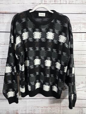 VTG 80s 90s Protege by TAG Sweater Black white checkered Kni Made in USA Large
